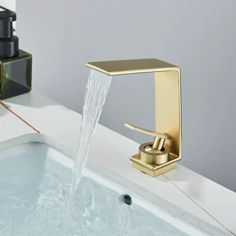 Modern gold waterfall basin faucet bathroom brushed metal tap
