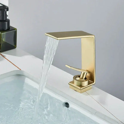 Modern gold waterfall basin faucet bathroom brushed metal tap