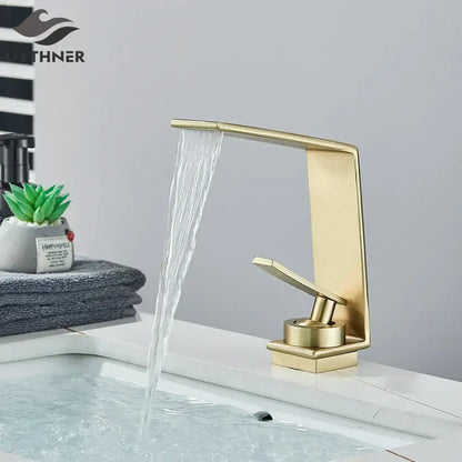 Modern gold waterfall basin faucet bathroom brushed metal tap