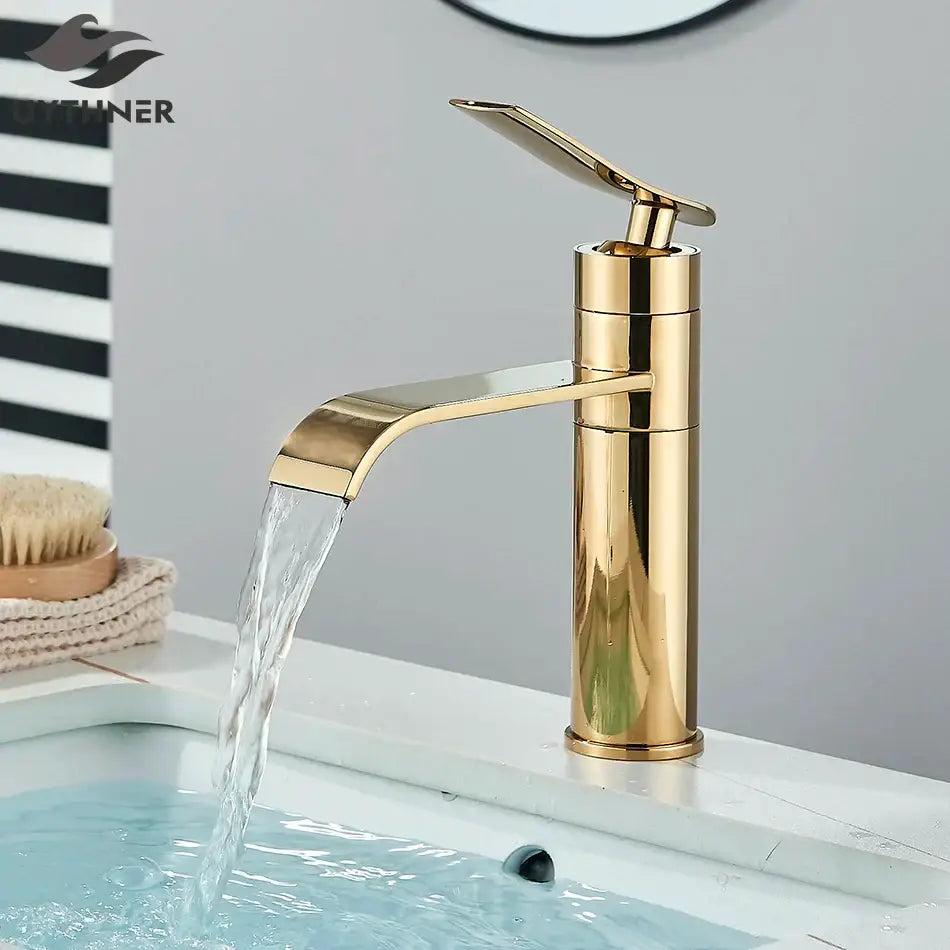 Modern gold waterfall basin faucet bathroom mixer tap