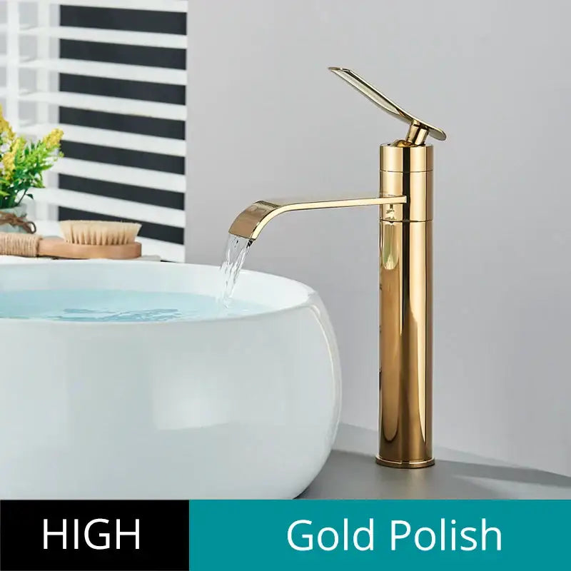 Modern gold waterfall basin faucet bathroom mixer tap