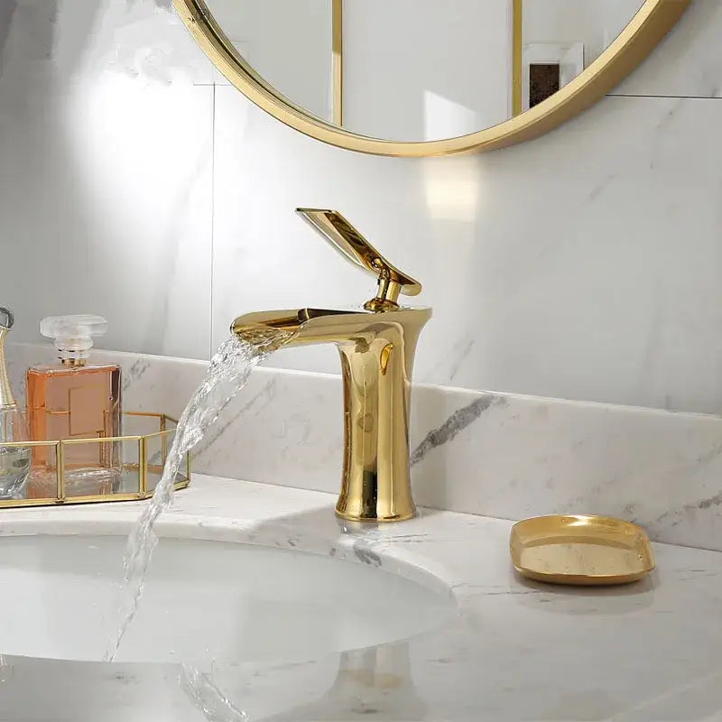 Modern gold waterfall basin faucet – bathroom single lever tap