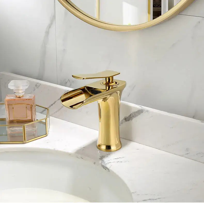 Modern gold waterfall basin faucet – bathroom single lever tap