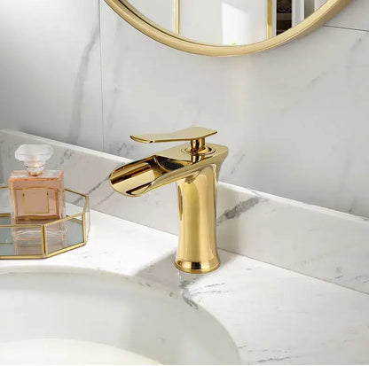 Modern gold waterfall basin faucet – bathroom single lever tap