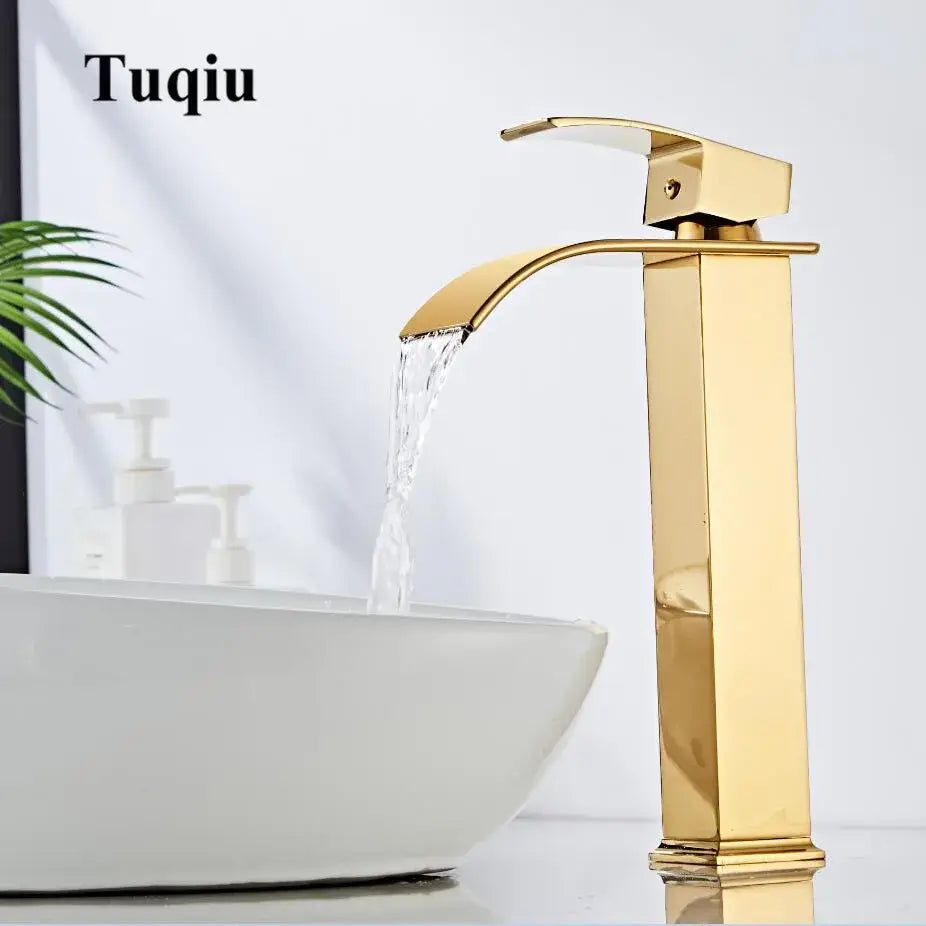 Modern gold waterfall basin faucet bathroom sink mixer tap