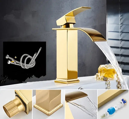 Modern gold waterfall basin faucet bathroom sink mixer tap
