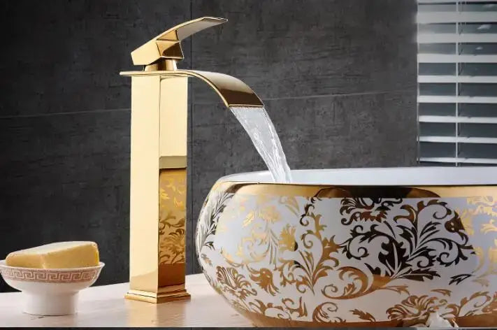Modern gold waterfall basin faucet bathroom sink mixer tap