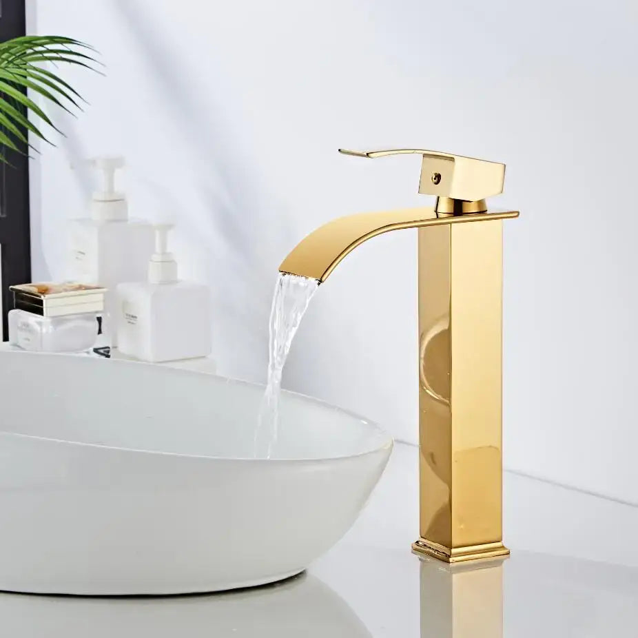 Modern gold waterfall basin faucet bathroom sink mixer tap