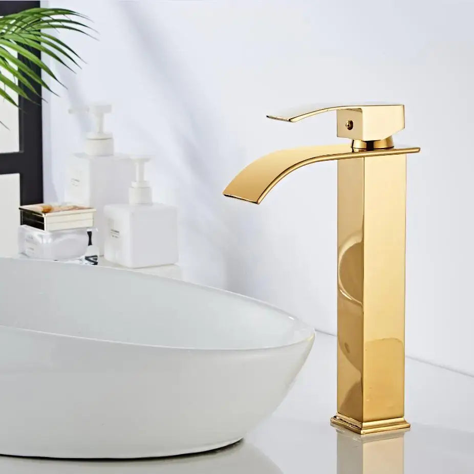 Modern gold waterfall basin faucet bathroom sink mixer tap