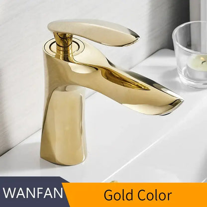 Modern gold waterfall bathroom faucet single handle basin tap