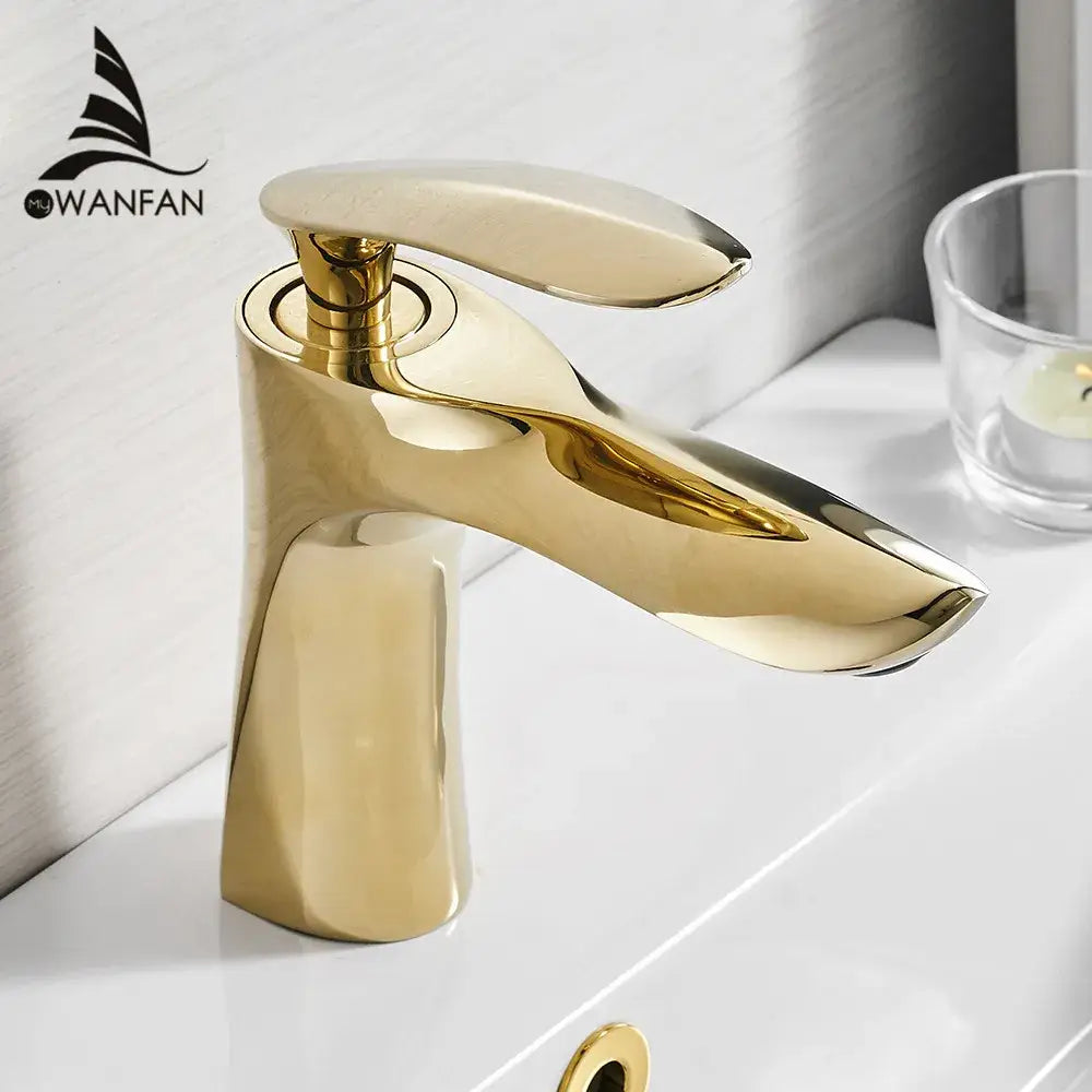 Modern gold waterfall bathroom faucet single handle basin tap