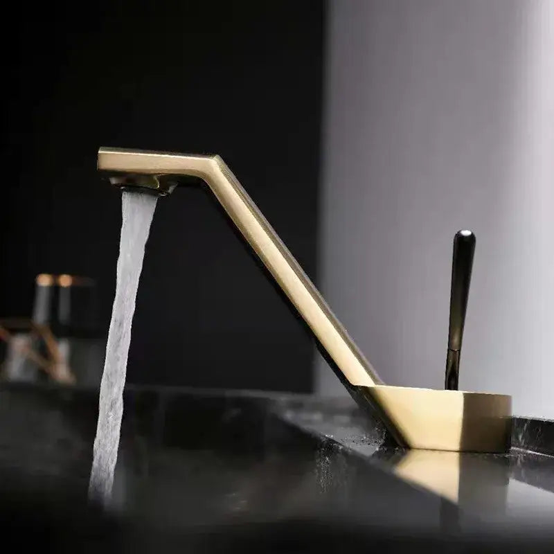 Modern gold waterfall black basin faucet bathroom mixer tap