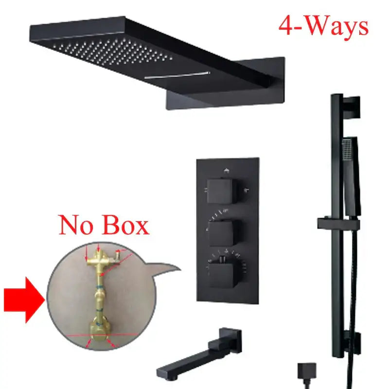 Modern gold waterfall shower faucet set bathroom wall mounted system
