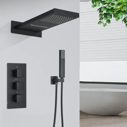 Modern gold waterfall shower faucet set bathroom wall mounted system