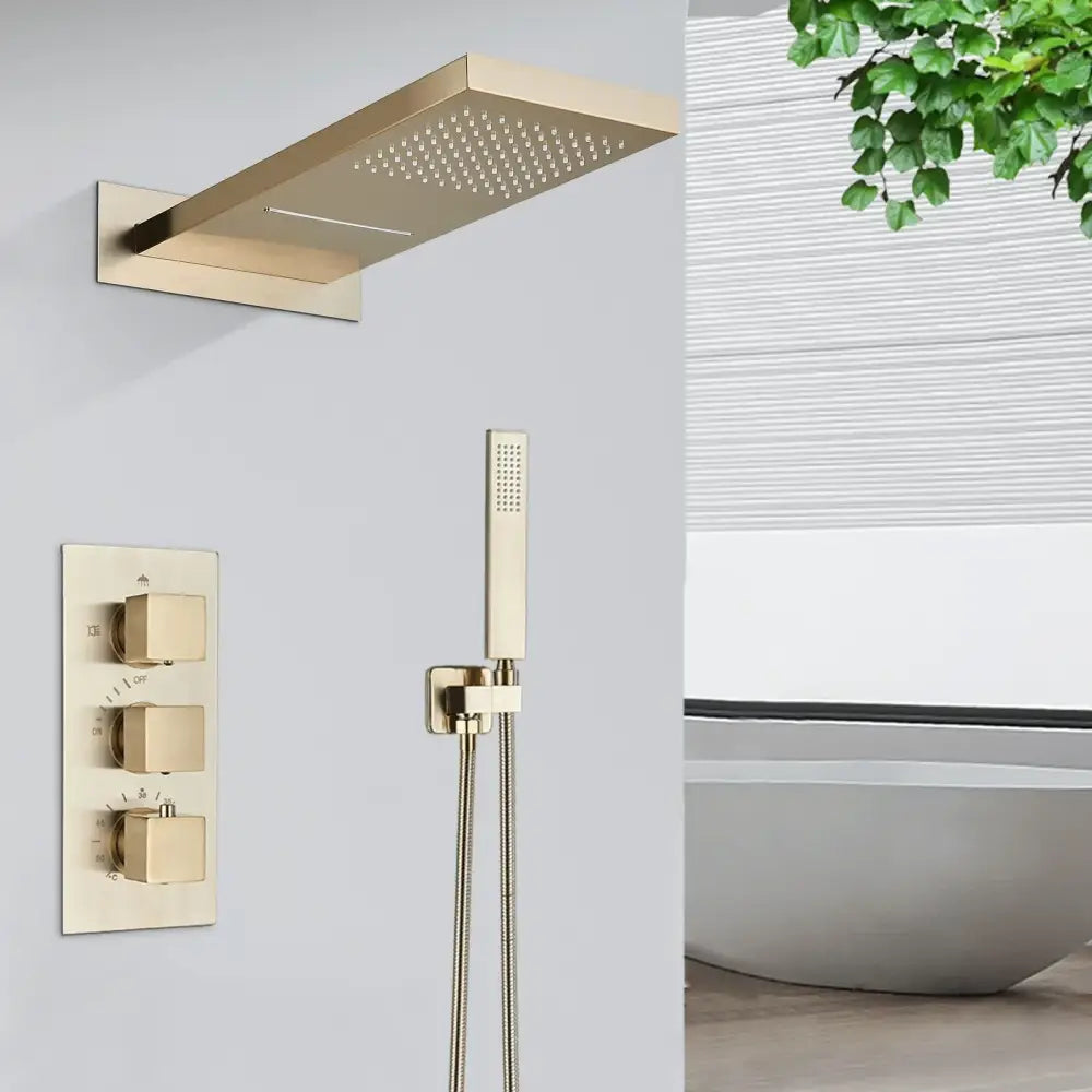 Modern gold waterfall shower faucet set bathroom wall mounted system