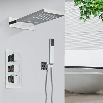 Modern gold waterfall shower faucet set bathroom wall mounted system