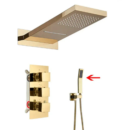 Modern gold waterfall shower faucet set bathroom wall mounted system