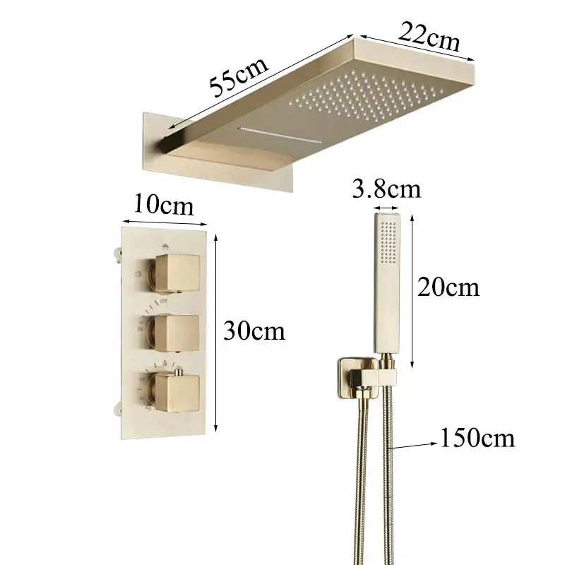Modern gold waterfall shower faucet set bathroom wall mounted system