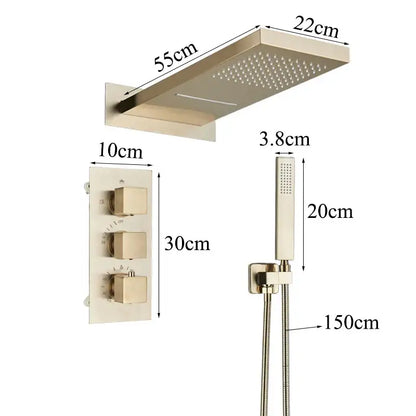 Modern gold waterfall shower faucet set bathroom wall mounted system