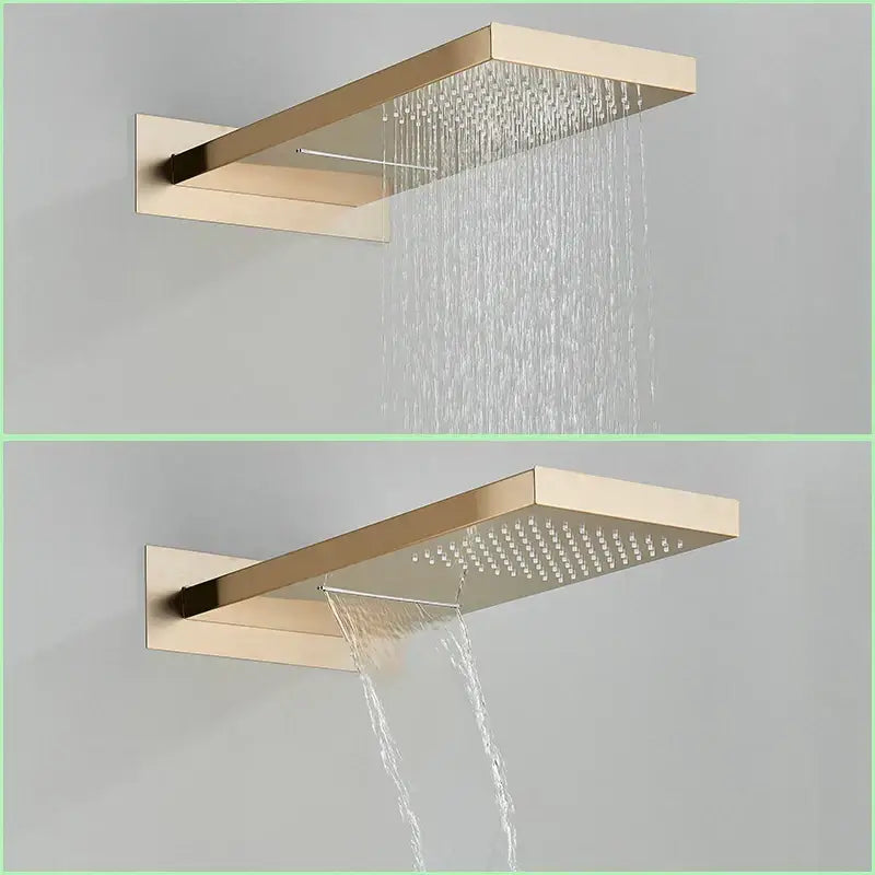 Modern gold waterfall shower faucet set bathroom wall mounted system