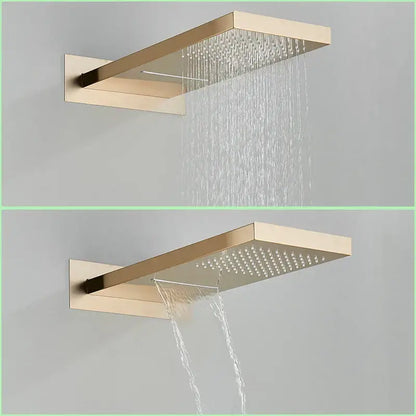 Modern gold waterfall shower faucet set bathroom wall mounted system