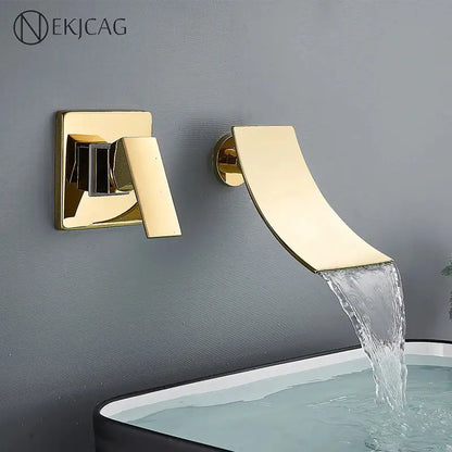 Modern gold waterfall wall mount faucet for bathroom basin mixer