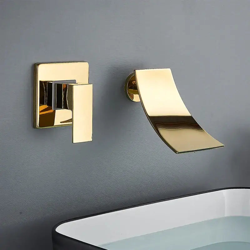 Modern gold waterfall wall mount faucet for bathroom basin mixer