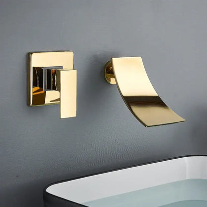 Modern gold waterfall wall mount faucet for bathroom basin mixer