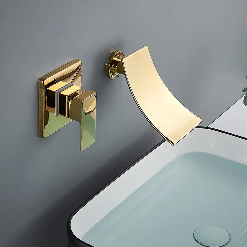 Modern gold waterfall wall mount faucet for bathroom basin mixer