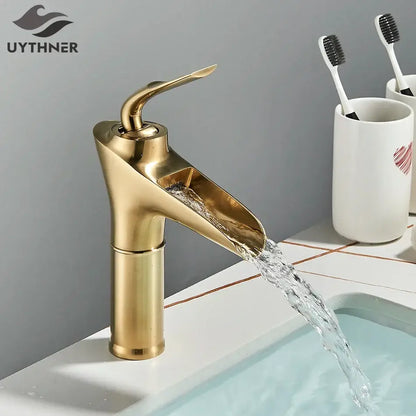 Modern gold waterfall wine glass basin faucet bathroom mixer