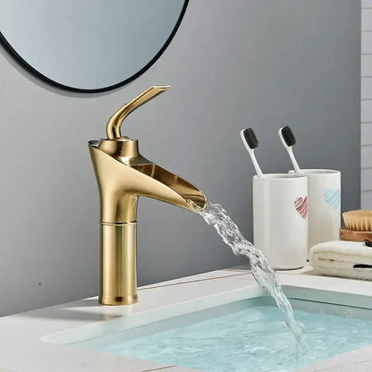 Modern gold waterfall wine glass basin faucet bathroom mixer