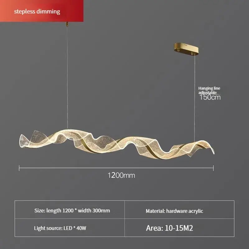 Modern gold wave design acrylic pendant light living room