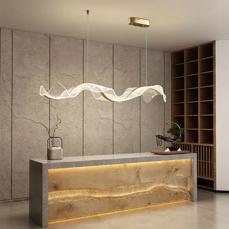 Modern gold wave design acrylic pendant light living room