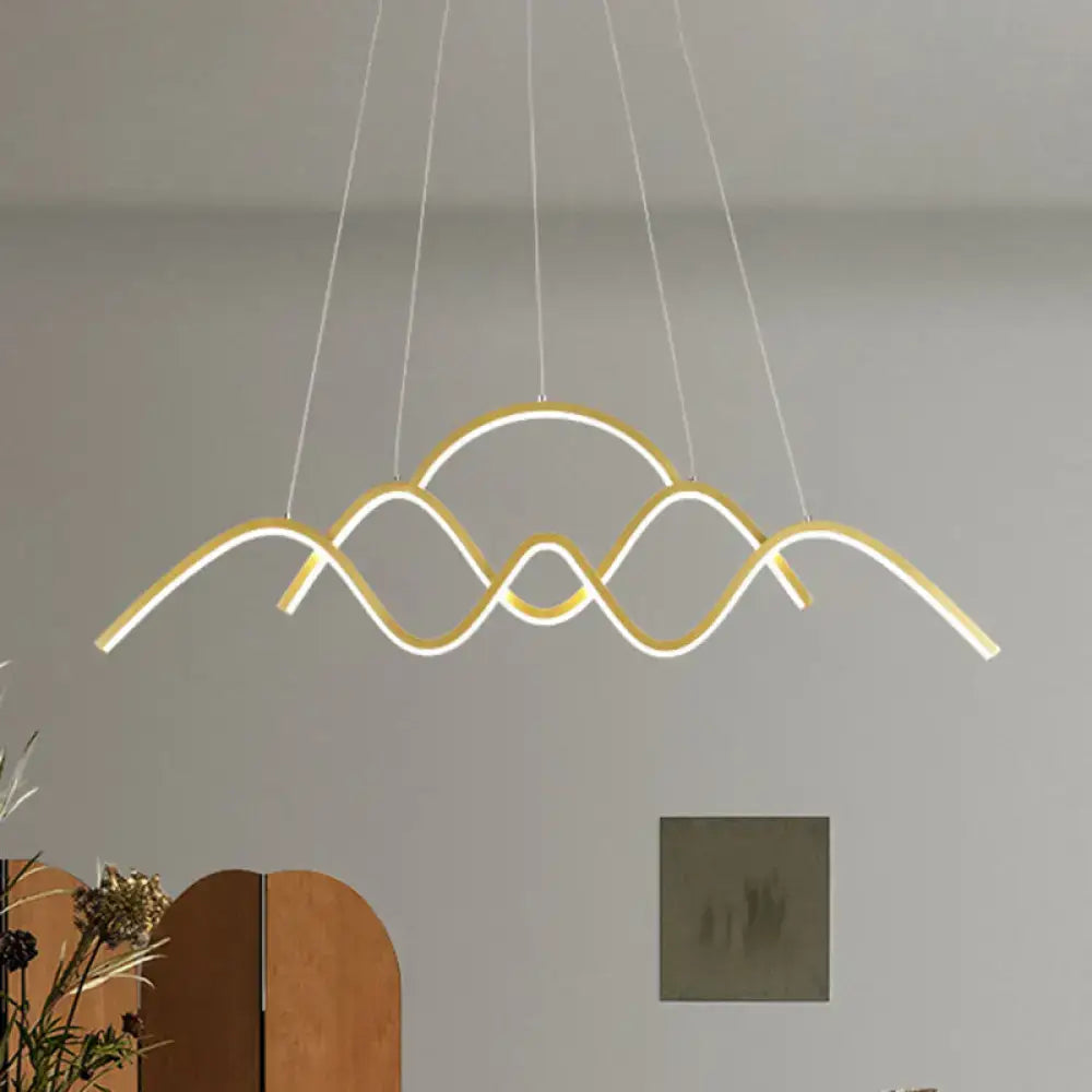 Modern gold wave led island light fixture dining room