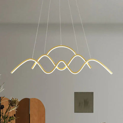 Modern gold wave led island light fixture dining room