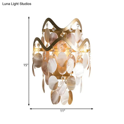 Modern gold wave sconce living room light with shell accent