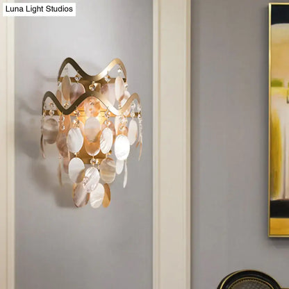 Modern gold wave sconce living room light with shell accent