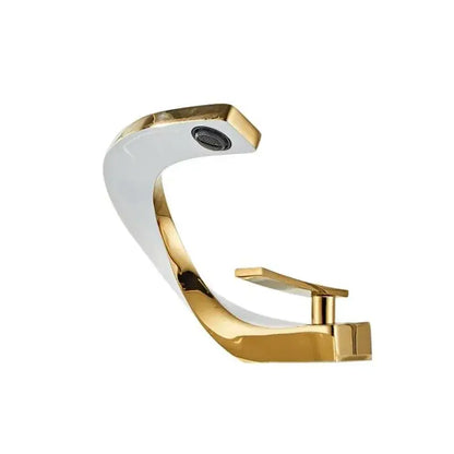 Modern gold & white bathroom basin faucet with curved spout