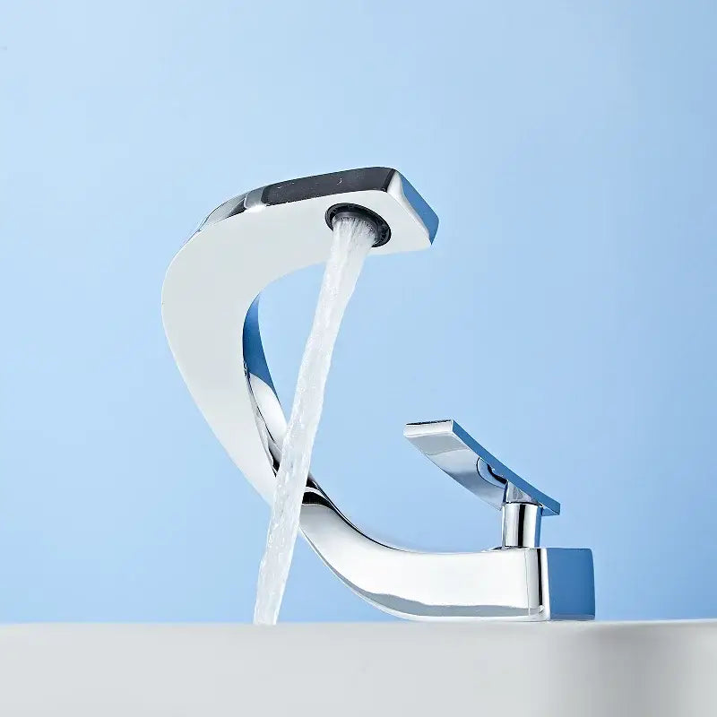 Modern gold & white bathroom basin faucet with curved spout