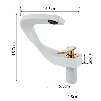 Modern gold & white bathroom basin faucet with curved spout