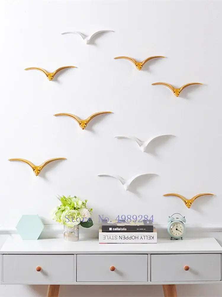 Modern gold & white ceramic bird pendant wall decor living room