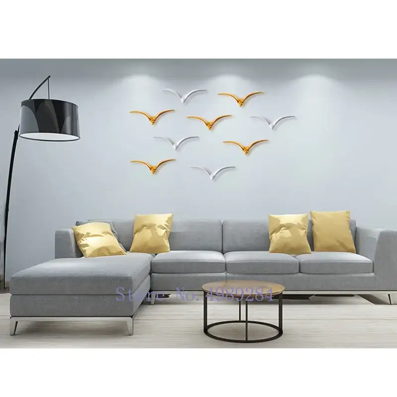 Modern gold & white ceramic bird pendant wall decor living room