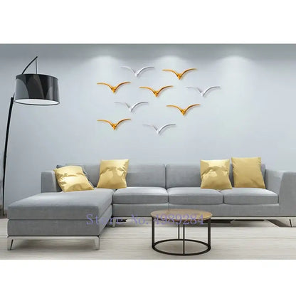 Modern gold & white ceramic bird pendant wall decor living room