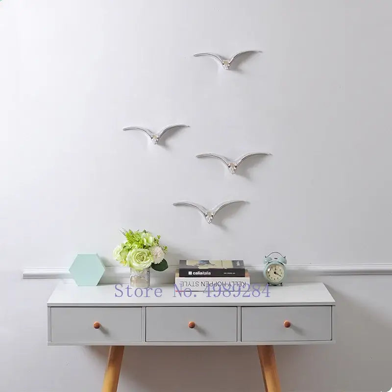 Modern gold & white ceramic bird pendant wall decor living room