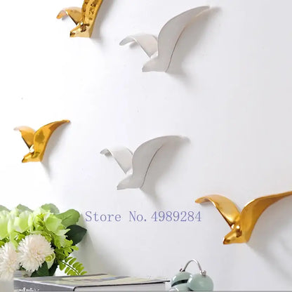 Modern gold & white ceramic bird pendant wall decor living room