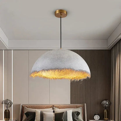 Modern gold & white half nest pendant lamp dining room concrete dome