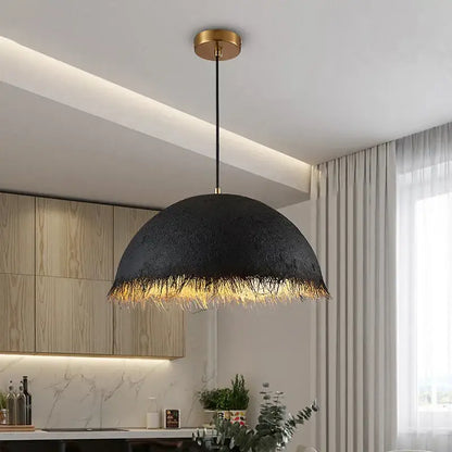 Modern gold & white half nest pendant lamp dining room concrete dome