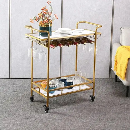 Modern gold & white marble bar cart wine rack dining room drinks trolley
