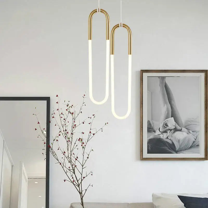 Modern gold & white pendant lights living room curved hanging lamp