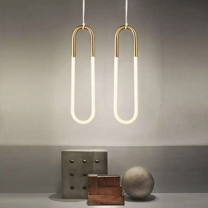 Modern gold & white pendant lights living room curved hanging lamp